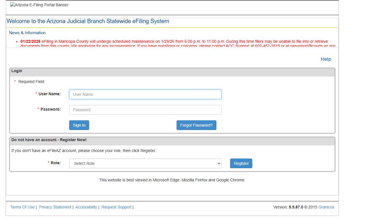 State of Arizona E-Filing Portal