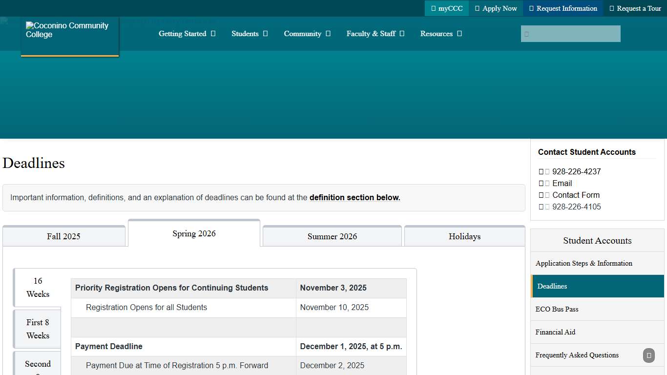 Coconino Community College - Deadlines